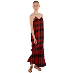 Red And Black Plaids Cami Maxi Ruffle Chiffon Dress by ConteMonfrey