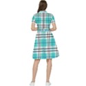 Black, white and blue turquoise plaids Short Sleeve Waist Detail Dress View2