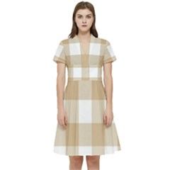 Clean Brown And White Plaids Short Sleeve Waist Detail Dress by ConteMonfrey