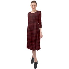 Dark Red Small Plaids Lines Ruffle End Midi Chiffon Dress by ConteMonfrey