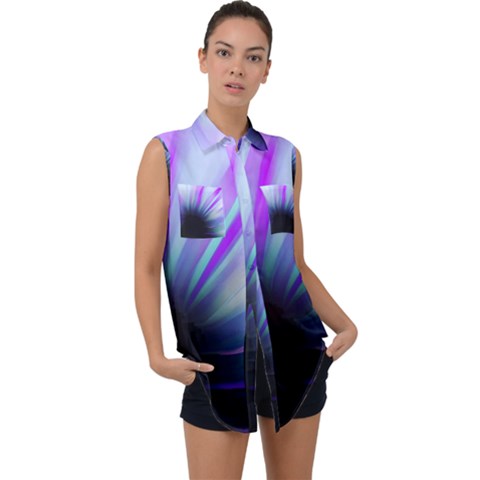 Mirror Fractal Sleeveless Chiffon Button Shirt by Sparkle