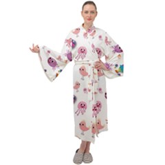 Fish Squid Bird Jellyfish Chicken Maxi Velour Kimono by Wegoenart