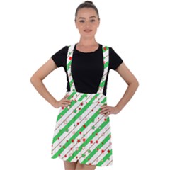 Christmas Xmas Green Stars Background Star Velvet Suspender Skater Skirt by Wegoenart