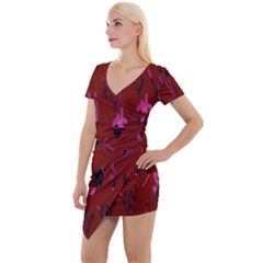 Doodles Maroon Short Sleeve Asymmetric Mini Dress by nateshop