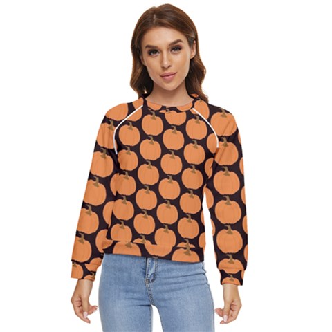 Black And Orange Pumpkin Women s Long Sleeve Raglan Tee by ConteMonfrey