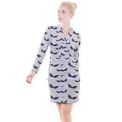 Boo! Bat Rain - Halloween Decor  Button Long Sleeve Dress by ConteMonfrey