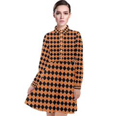 Halloween Black Orange Plaids Long Sleeve Chiffon Shirt Dress by ConteMonfrey