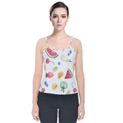 Fruit Summer Vitamin Watercolor Velvet Spaghetti Strap Top by Wegoenart