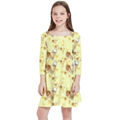 Ice Cream Cone Dessert Kids  Quarter Sleeve Skater Dress by Wegoenart