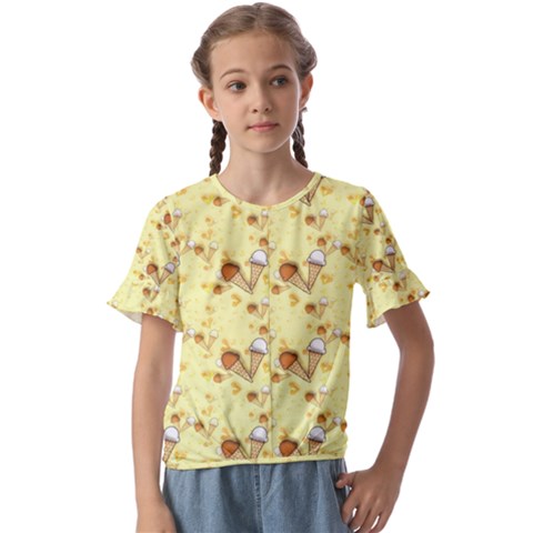 Ice Cream Cone Dessert Kids  Cuff Sleeve Scrunch Bottom Tee by Wegoenart