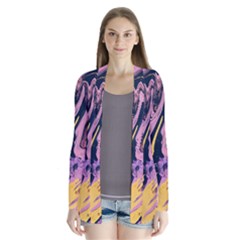 Pink Black And Yellow Abstract Painting Drape Collar Cardigan by Wegoenart