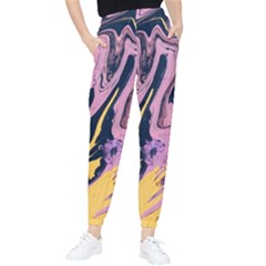 Pink Black And Yellow Abstract Painting Tapered Pants by Wegoenart