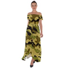 Army Camouflage Texture Off Shoulder Open Front Chiffon Dress by nateshop