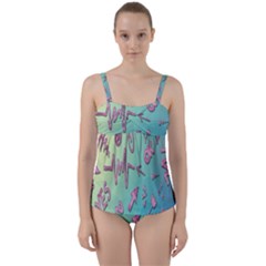 Pink Yes Bacground Twist Front Tankini Set by nateshop