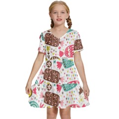 Candy Background Cartoon Kids  Short Sleeve Tiered Mini Dress by Jancukart