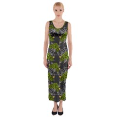 Halloween - Green Roses On Spider Web  Fitted Maxi Dress by ConteMonfrey