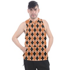 Halloween Inspired Black Orange Diagonal Plaids Men s Sleeveless Hoodie by ConteMonfrey