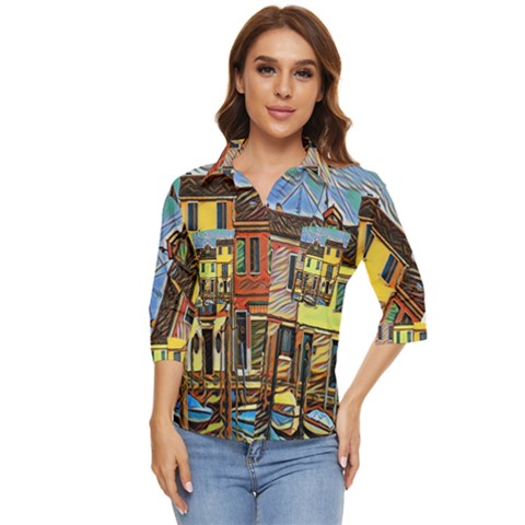 Colorful Venice Homes Women s Quarter Sleeve Pocket Shirt by ConteMonfrey