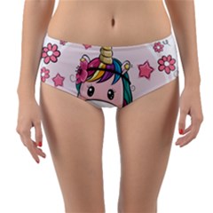 Cartoon Unicorn Fantasy Reversible Mid-waist Bikini Bottoms by Jancukart