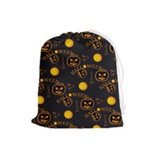 Halloween Background Pattern Drawstring Pouch (large) by Ravend