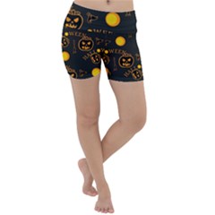 Halloween Background Pattern Lightweight Velour Yoga Shorts by Ravend