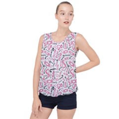 Candy Pink Black-cute Sweat Bubble Hem Chiffon Tank Top by Ravend