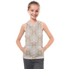 Clean Brown And White Ornament Damask Vintage Kids  Sleeveless Hoodie by ConteMonfrey