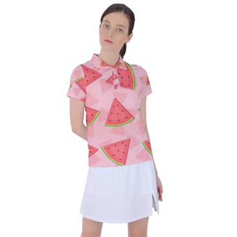 Background Watermelon Pattern Fruit Women s Polo Tee by Wegoenart