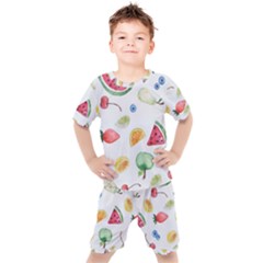 Fruit Summer Vitamin Watercolor Kids  Tee And Shorts Set by Wegoenart