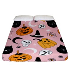 Pumpkin Cat Pattern Skull Fitted Sheet (california King Size) by Wegoenart