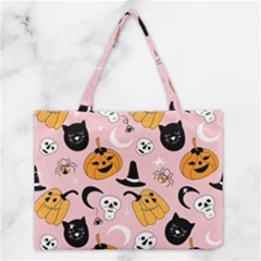 Pumpkin Cat Pattern Skull Medium Tote Bag by Wegoenart