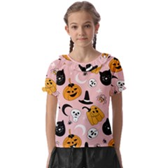 Pumpkin Cat Pattern Skull Kids  Frill Chiffon Blouse by Wegoenart