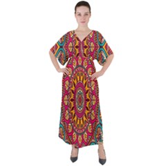 Buddhist Mandala V-neck Boho Style Maxi Dress by nateshop