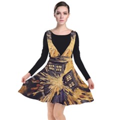 Brown And Black Abstract Painting Doctor Who Tardis Vincent Van Gogh Plunge Pinafore Dress by danenraven