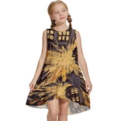 Brown And Black Abstract Painting Doctor Who Tardis Vincent Van Gogh Kids  Frill Swing Dress by danenraven