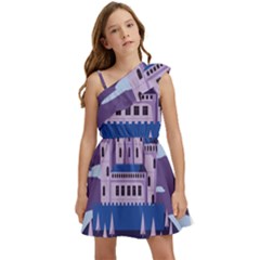 Illustration Castle Mountain Tower Sky Kids  One Shoulder Party Dress by danenraven