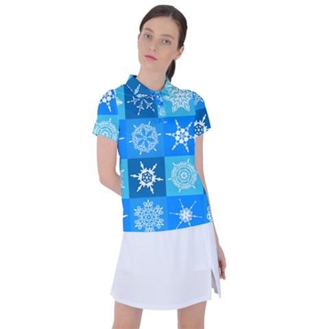 Xmas Christmas Pattern Snow Background Blue Decoration Women s Polo Tee by danenraven