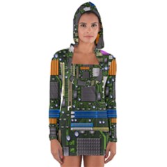 Illustration Motherboard Pc Computer Long Sleeve Hooded T-shirt by danenraven