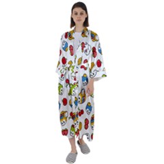 Illustration Vector Fruit Animal Cartoon Pattern Maxi Satin Kimono by Wegoenart