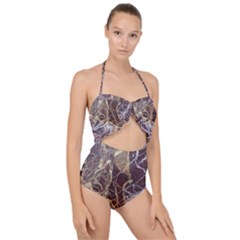 Marble Pattern Texture Rock Stone Surface Tile Scallop Top Cut Out Swimsuit by Ravend