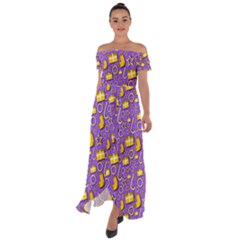 Pattern-purple-cloth Papper Pattern Off Shoulder Open Front Chiffon Dress by nateshop