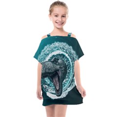 Dinosaur Sea Boat Fantasy Kids  One Piece Chiffon Dress by Wegoenart