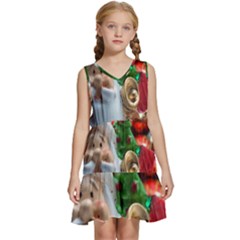 Red Santa Kids  Sleeveless Tiered Mini Dress by artworkshop