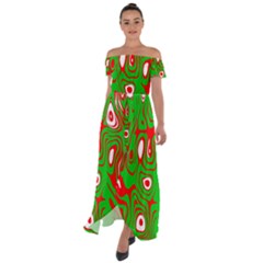 Red-green Off Shoulder Open Front Chiffon Dress by nateshop