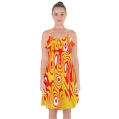 Red-yellow Ruffle Detail Chiffon Dress by nateshop