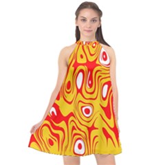 Red-yellow Halter Neckline Chiffon Dress  by nateshop