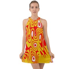 Red-yellow Halter Tie Back Chiffon Dress by nateshop