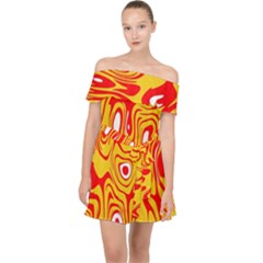 Red-yellow Off Shoulder Chiffon Dress by nateshop