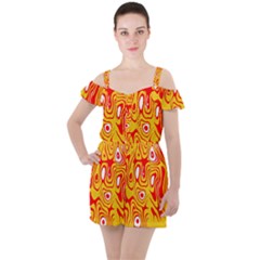 Red-yellow Ruffle Cut Out Chiffon Playsuit by nateshop