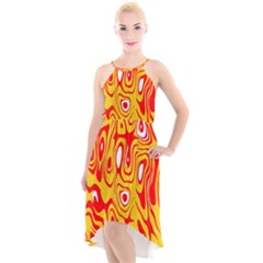 Red-yellow High-low Halter Chiffon Dress  by nateshop